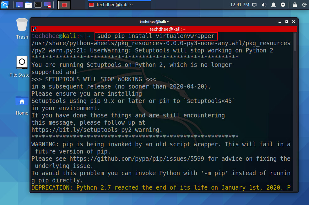 Install virtualenvwrapper in Kali Linux