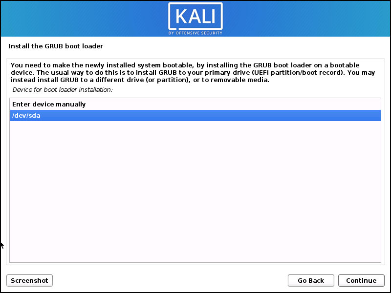 Kali Linux GRUB Installation