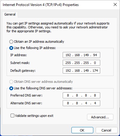 Set Static IP Address on Windows 11