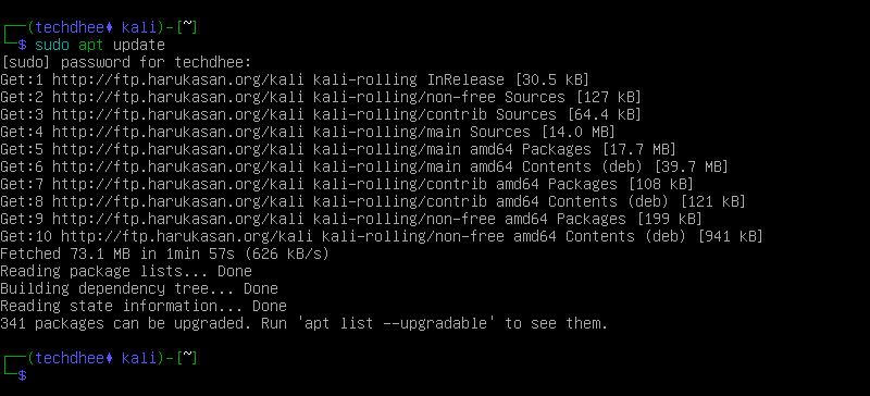 Update Kali Linux in tty1
