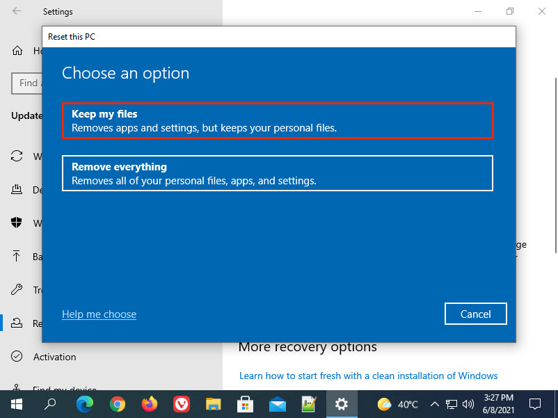 How to Reset your Windows 10