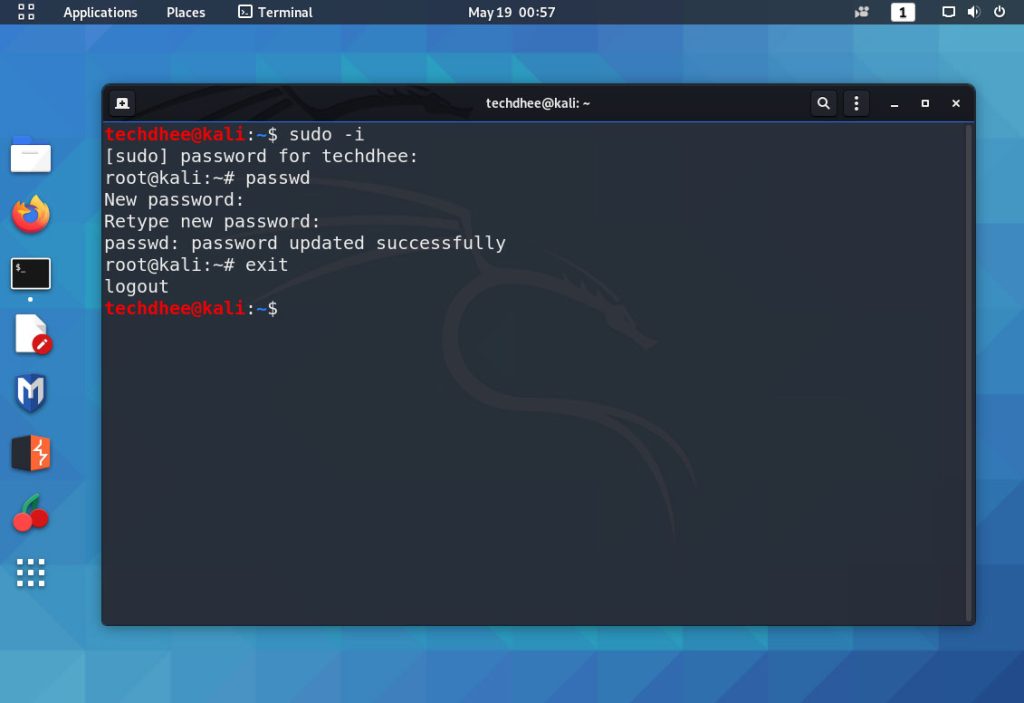 How to change the root password in kali linux