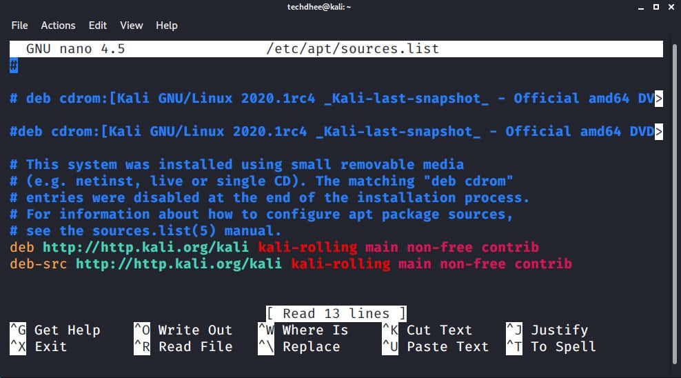 Update default kali repo